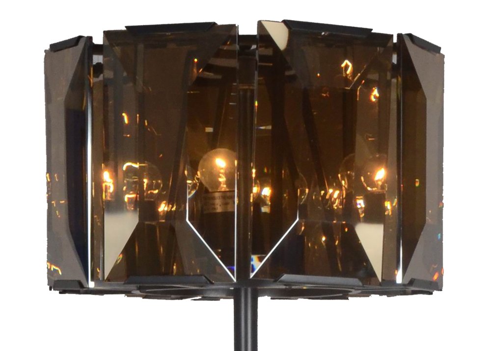 68" Dark Bronze Floor Lamp With Amber Solid Color Beveled Glass Drum Shade. Floor lamp isolated on a plain white background, showing a glass surface.