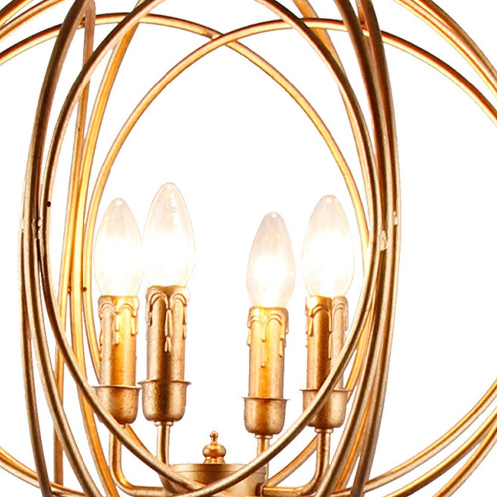 64" Gold Four Light Floor Lamp With Modern Gold Geometric Globe Shade. Floor lamp isolated on a plain white background, finished in gold metal.