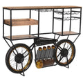 Brown and Black Metal And Solid Wood Bar Cart With Wine Storage on a white background