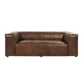 98" Brown Top Grain Leather Sofa With Black Legs on a white background