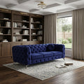 90" Blue Velvet Chesterfield Sofa With Silver Legs