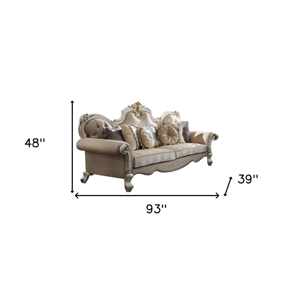 93" Pearl Velvet Sofa And Toss Pillows on a white background
