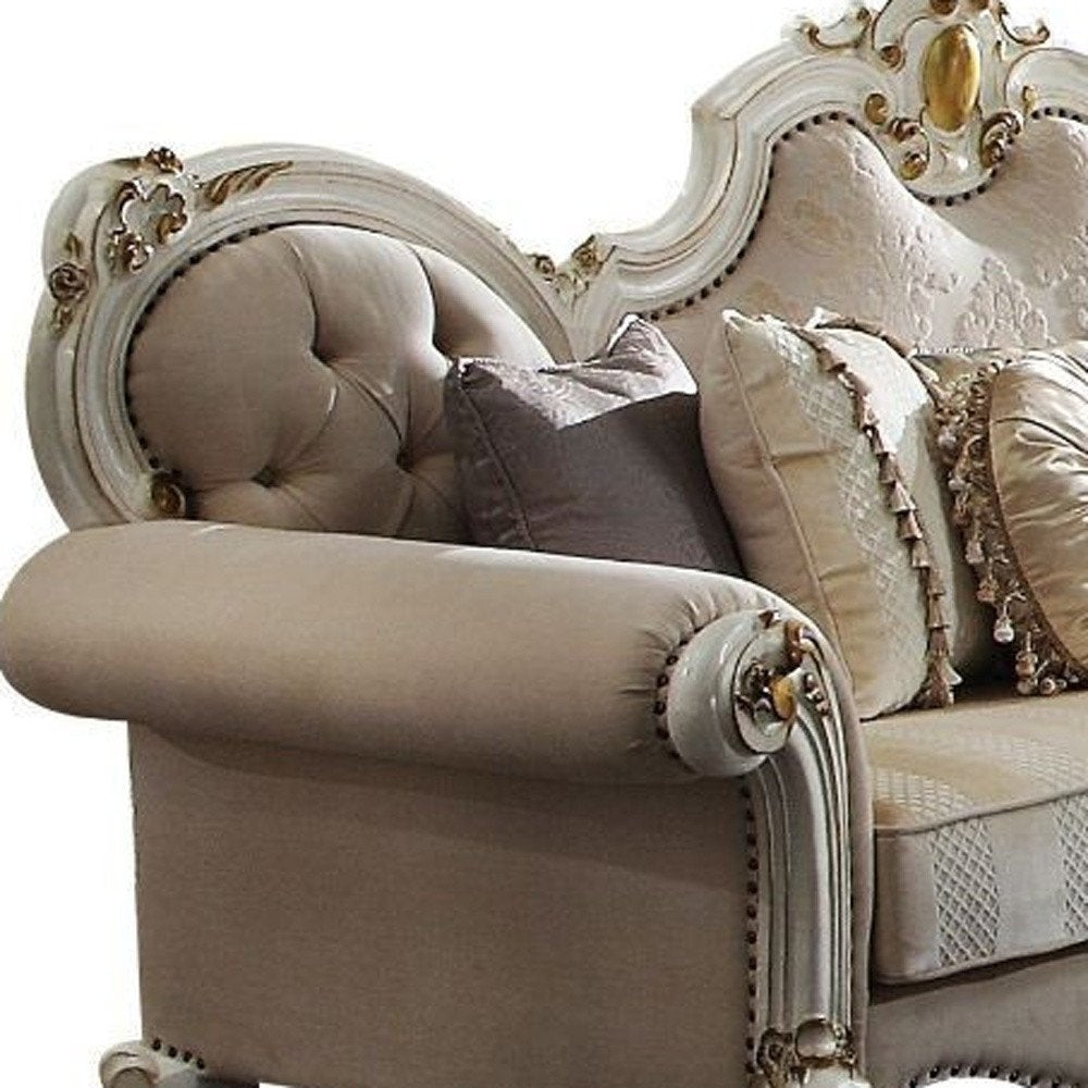 93" Pearl Velvet Sofa And Toss Pillows close-up detail