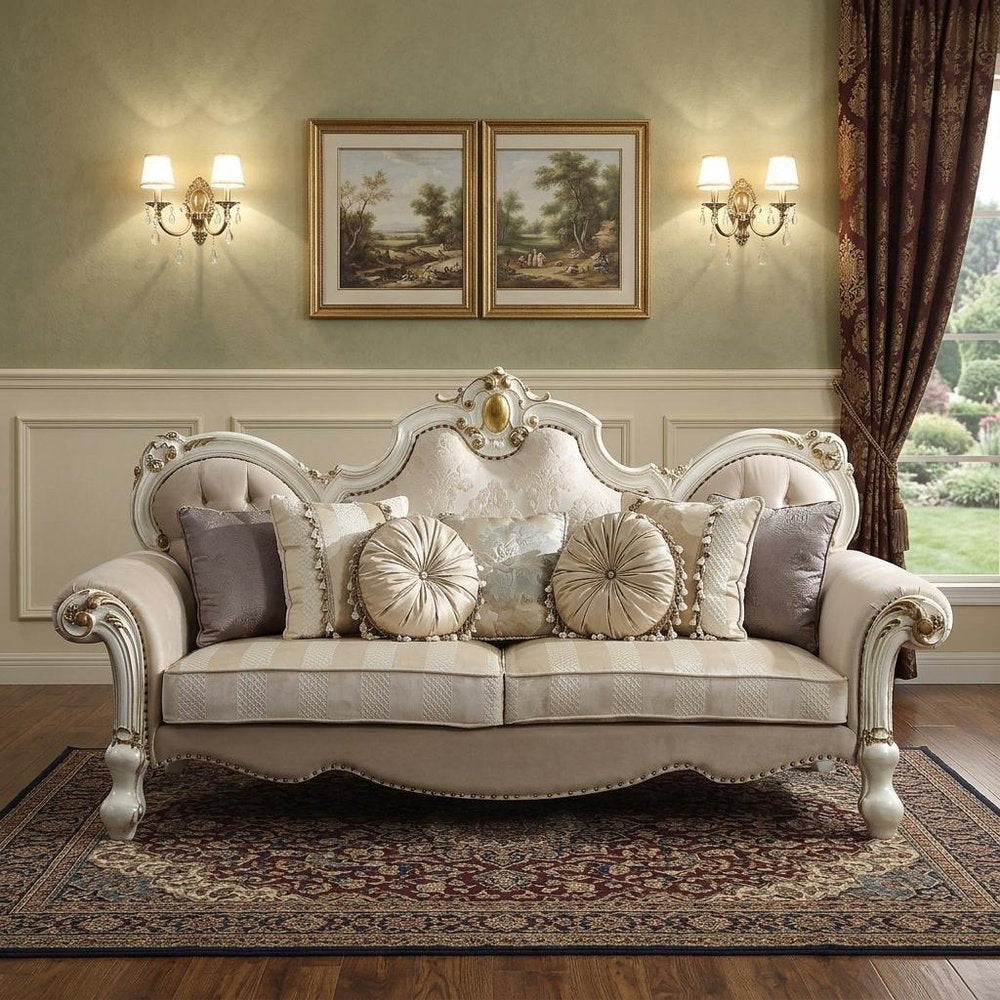 93" Pearl Velvet Sofa And Toss Pillows in a home interior