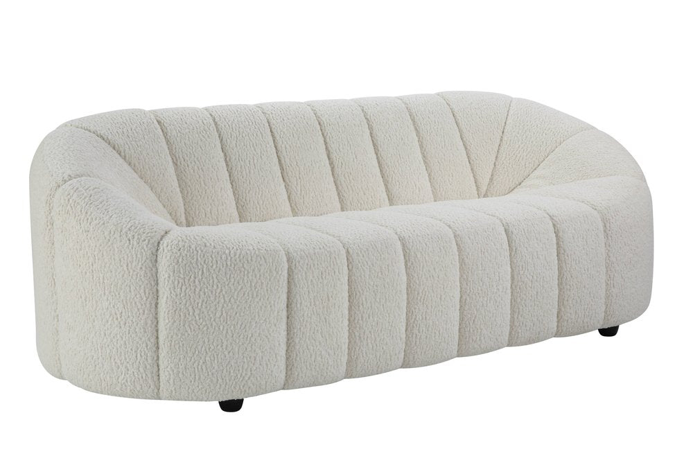 84" White Sherpa Sofa With Black Legs on a white background