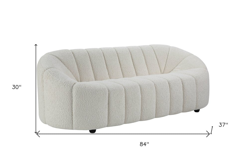 84" White Sherpa Sofa With Black Legs on a white background