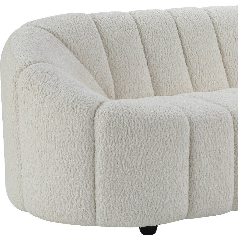 84" White Sherpa Sofa With Black Legs on a white background