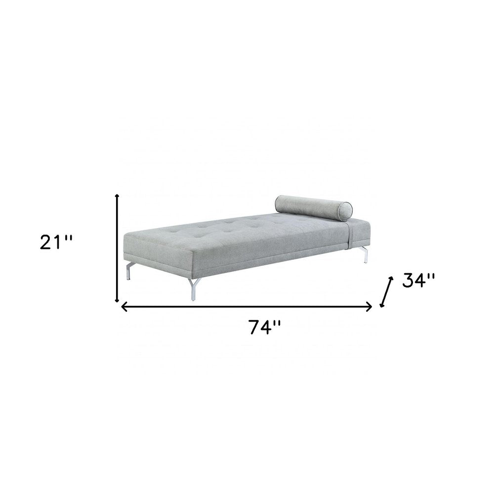 74" Gray Velvet Convertible Futon Sofa With Toss Pillow on a white background