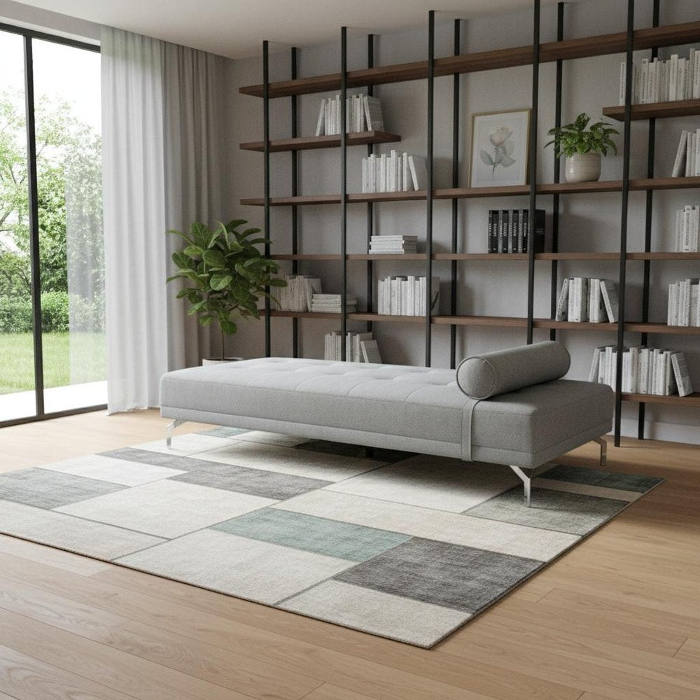 74" Gray Velvet Convertible Futon Sofa With Toss Pillow in a home interior