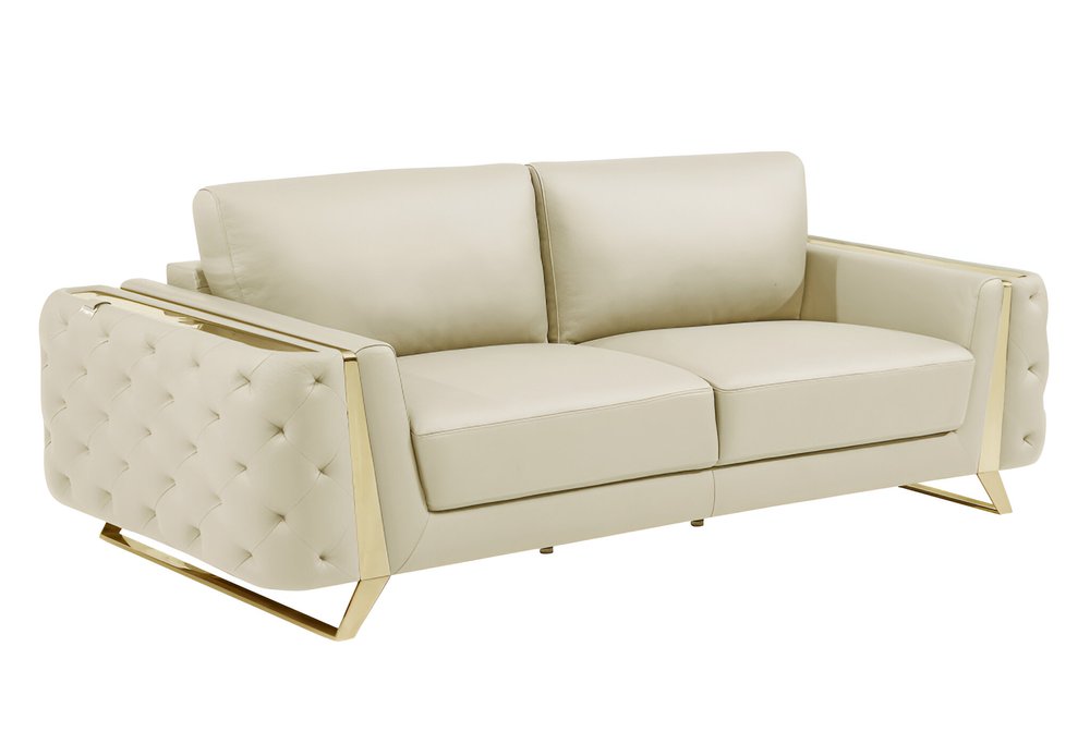 90" Gray Italian Leather Sofa With Silver Legs on a white background