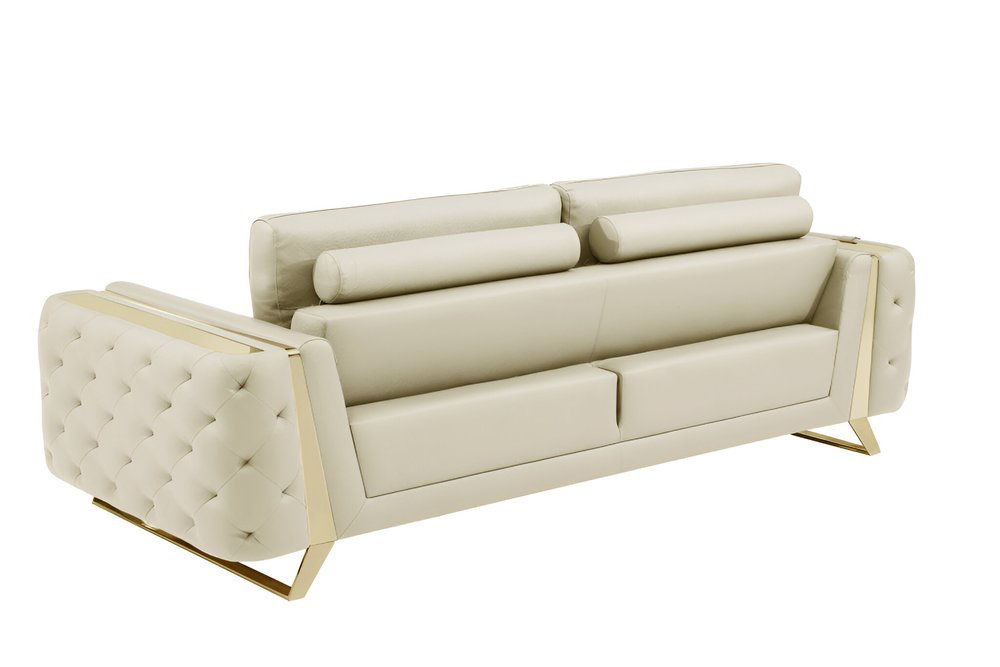 90" Gray Italian Leather Sofa With Silver Legs on a white background