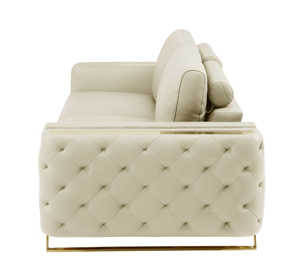 90" Gray Italian Leather Sofa With Silver Legs on a white background