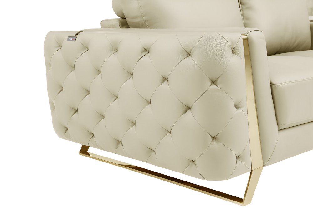 90" Gray Italian Leather Sofa With Silver Legs on a white background