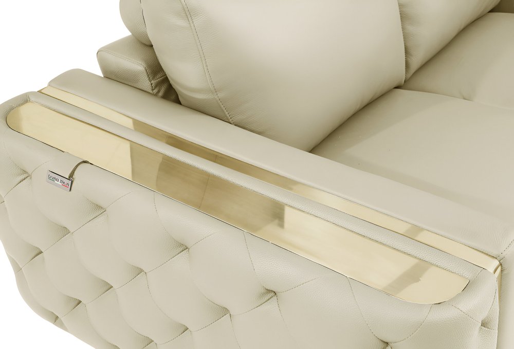 90" Gray Italian Leather Sofa With Silver Legs close-up detail