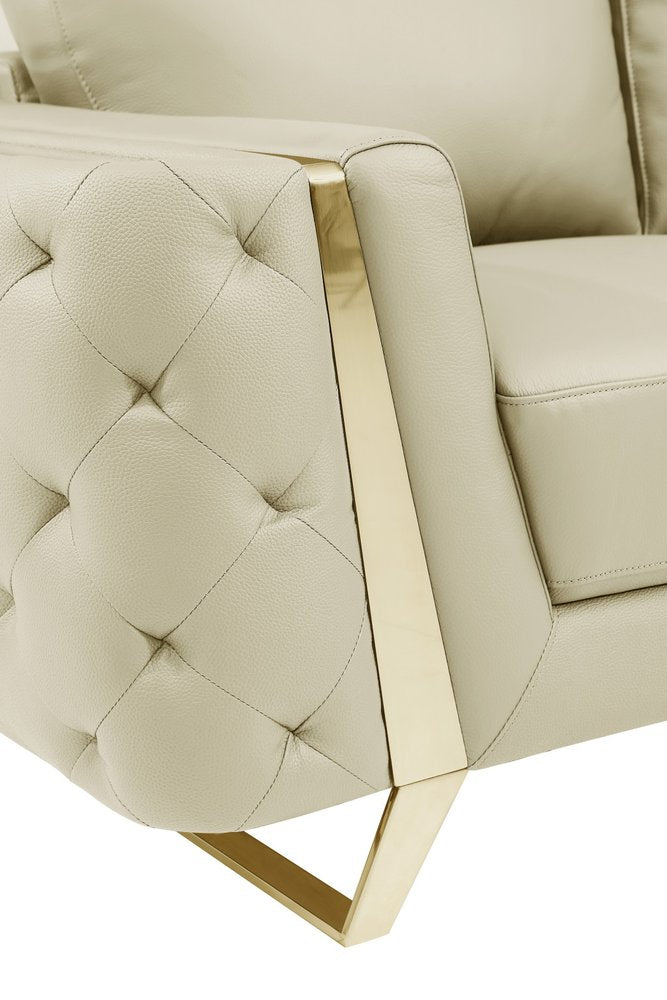 90" Gray Italian Leather Sofa With Silver Legs