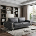 90" Gray Italian Leather Sofa With Silver Legs