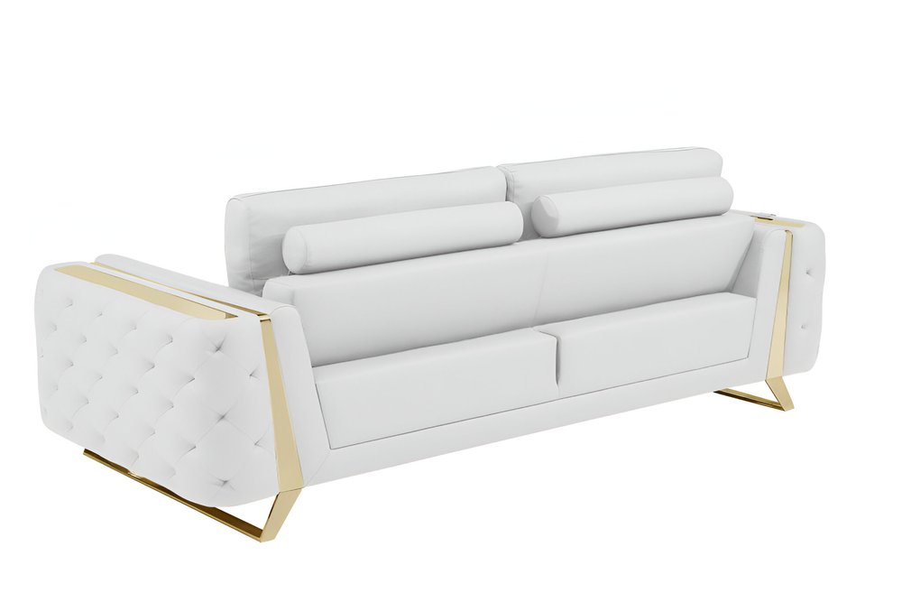 90" Gray Italian Leather Sofa With Silver Legs