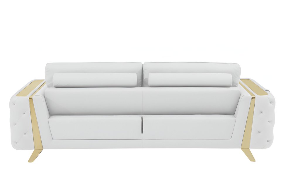 90" Gray Italian Leather Sofa With Silver Legs