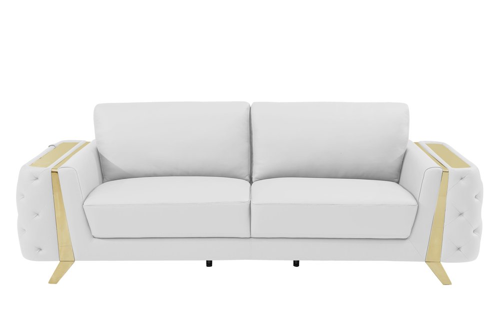 90" Gray Italian Leather Sofa With Silver Legs