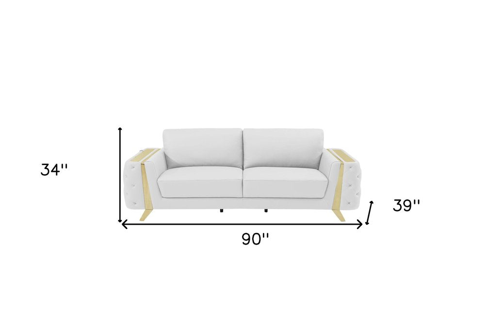 90" Gray Italian Leather Sofa With Silver Legs
