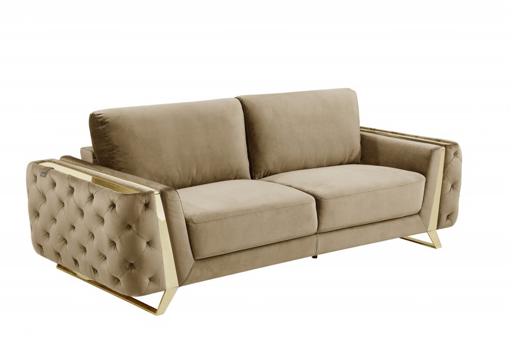 90" Gray Velvet Sofa With Silver Legs on a white background