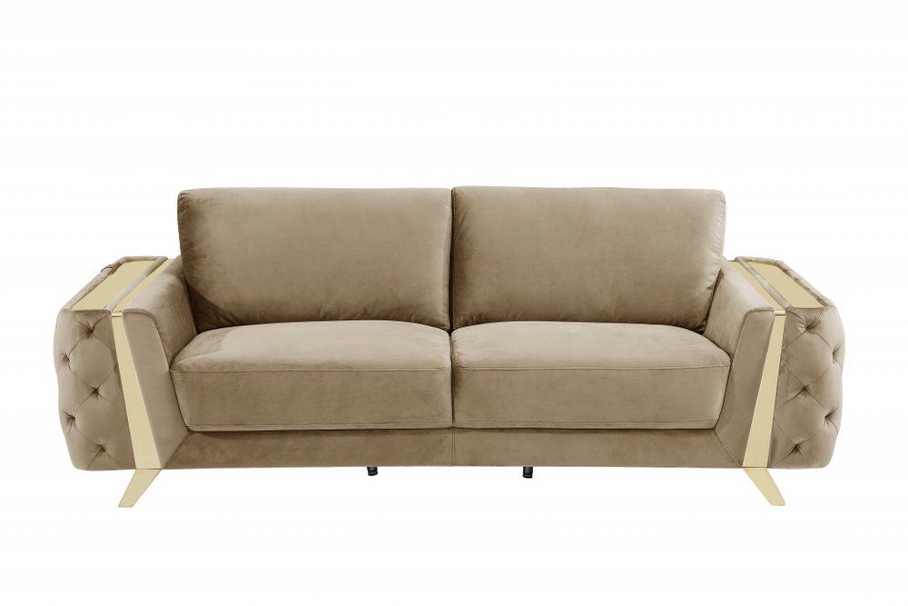 90" Gray Velvet Sofa With Silver Legs on a white background