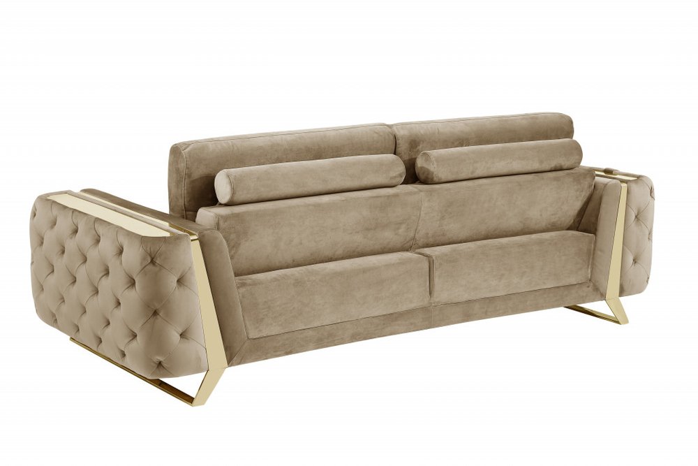 90" Gray Velvet Sofa With Silver Legs on a white background