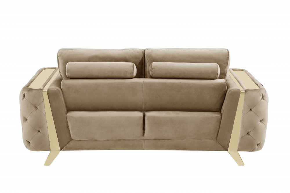 90" Gray Velvet Sofa With Silver Legs on a white background
