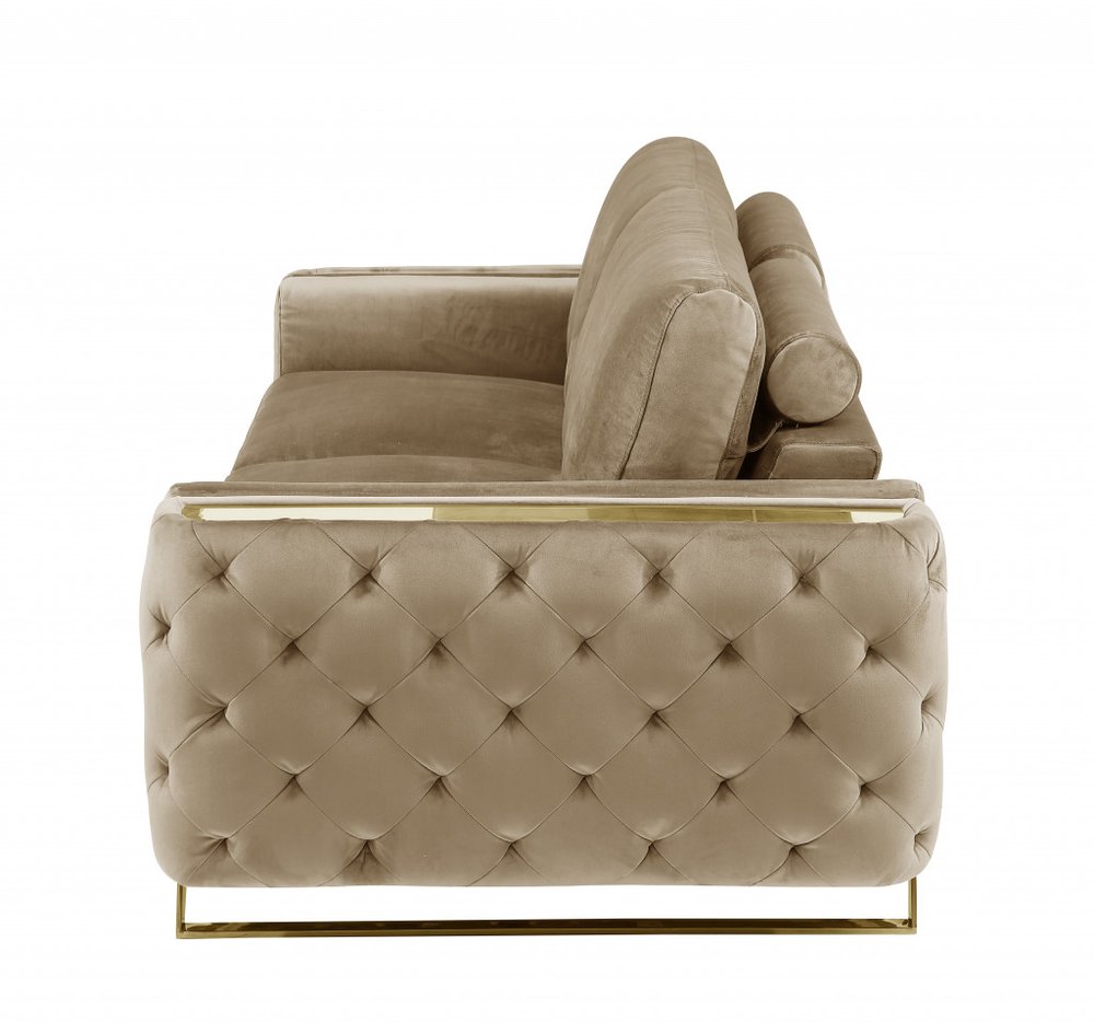 90" Gray Velvet Sofa With Silver Legs on a white background