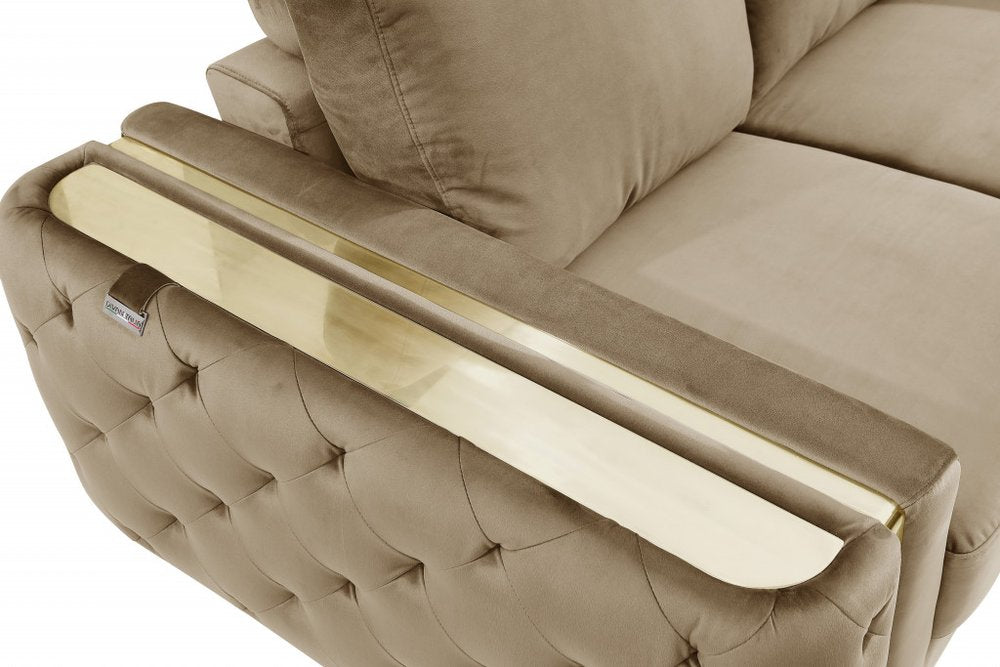 90" Gray Velvet Sofa With Silver Legs close-up detail