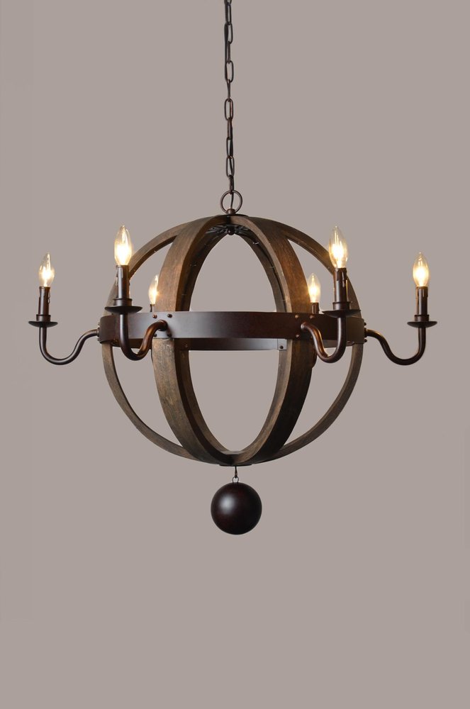 Brown Unique Statement Six Light Metal Chandelier on a white background