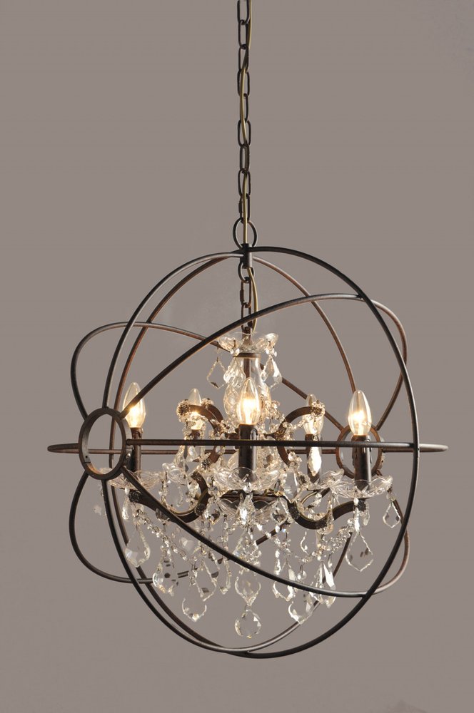 Bronze Unique Statement Five Light Metal Chandelier close-up detail