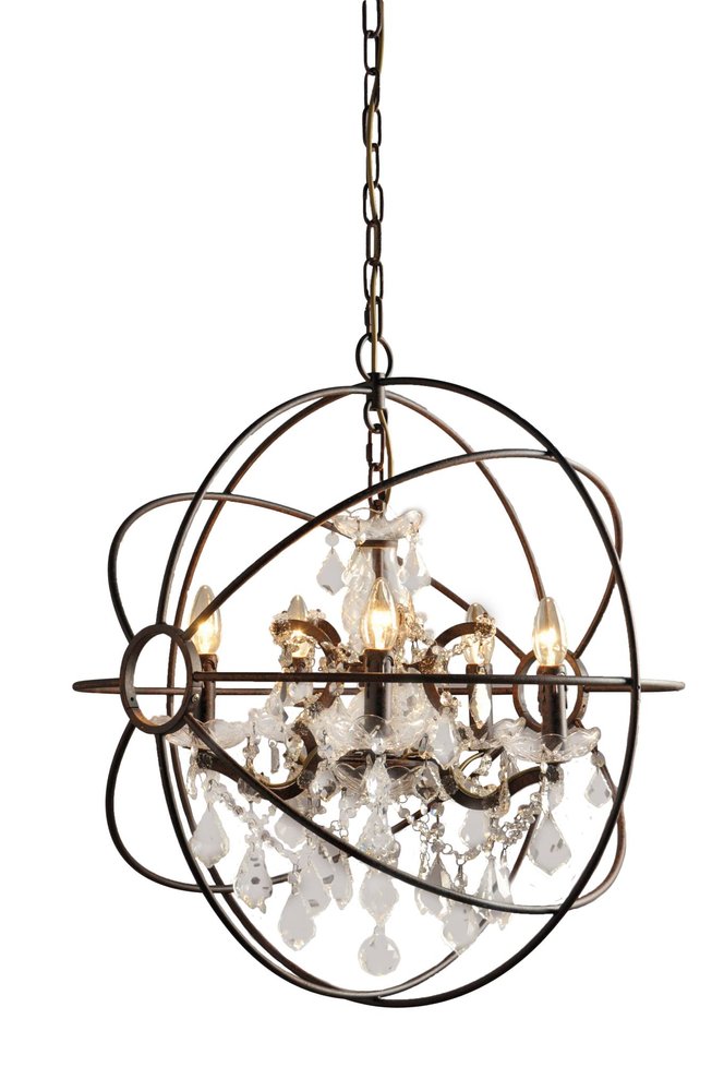 Bronze Unique Statement Five Light Metal Chandelier on a white background