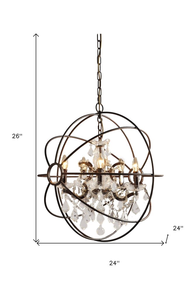 Bronze Unique Statement Five Light Metal Chandelier on a white background