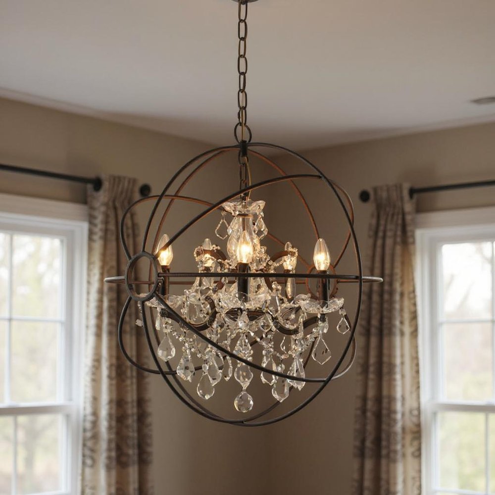 Bronze Unique Statement Five Light Metal Chandelier