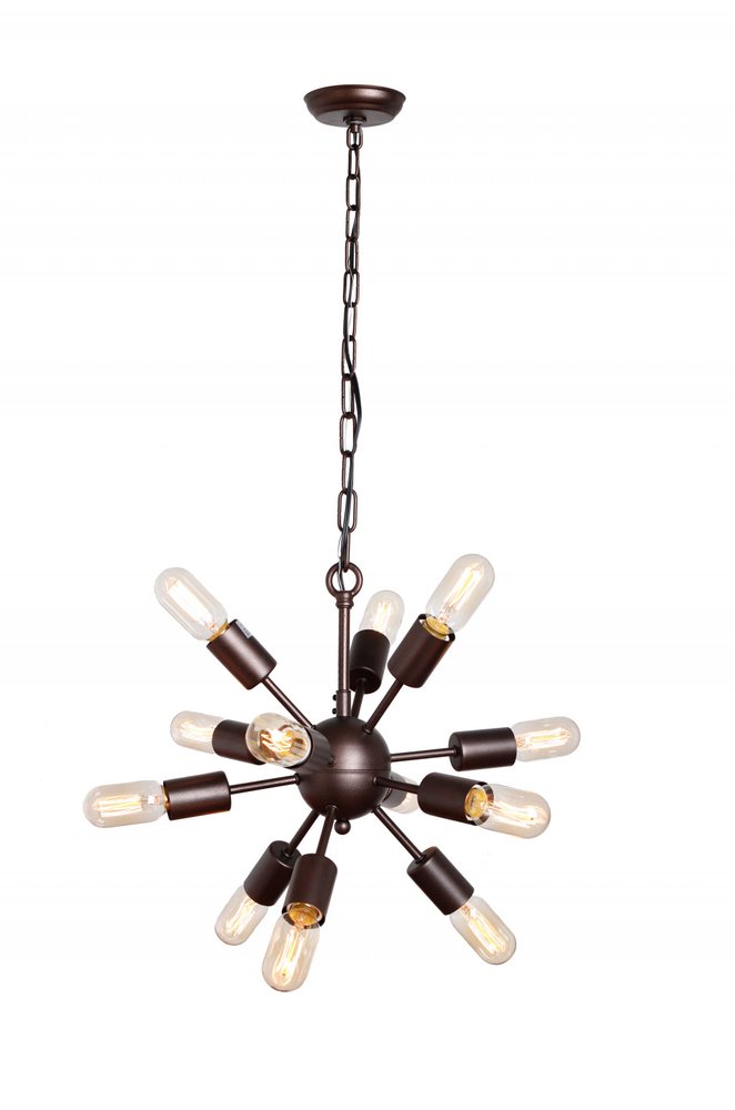 Brown Sputnik Twelve Light Metal Chandelier on a white background