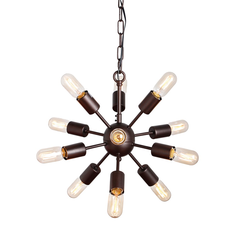 Brown Sputnik Twelve Light Metal Chandelier on a white background