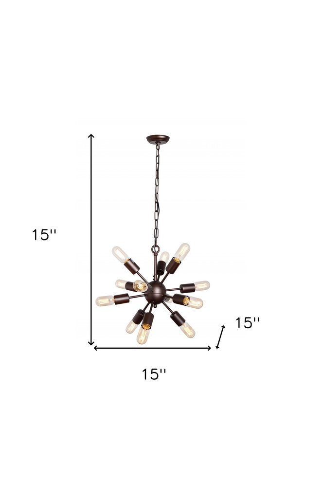 Brown Sputnik Twelve Light Metal Chandelier on a white background