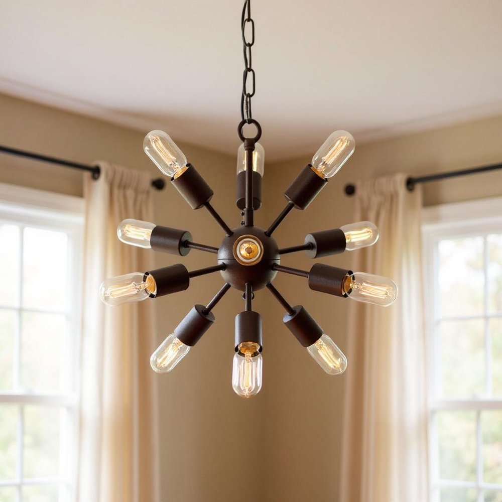 Brown Sputnik Twelve Light Metal Chandelier close-up detail