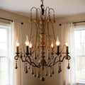 Brown Candle Style Six Light Wood Chandelier close-up detail