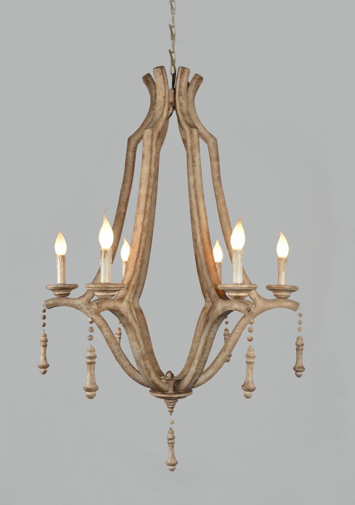 Brown Candle Style Six Light Metal Chandelier on a white background