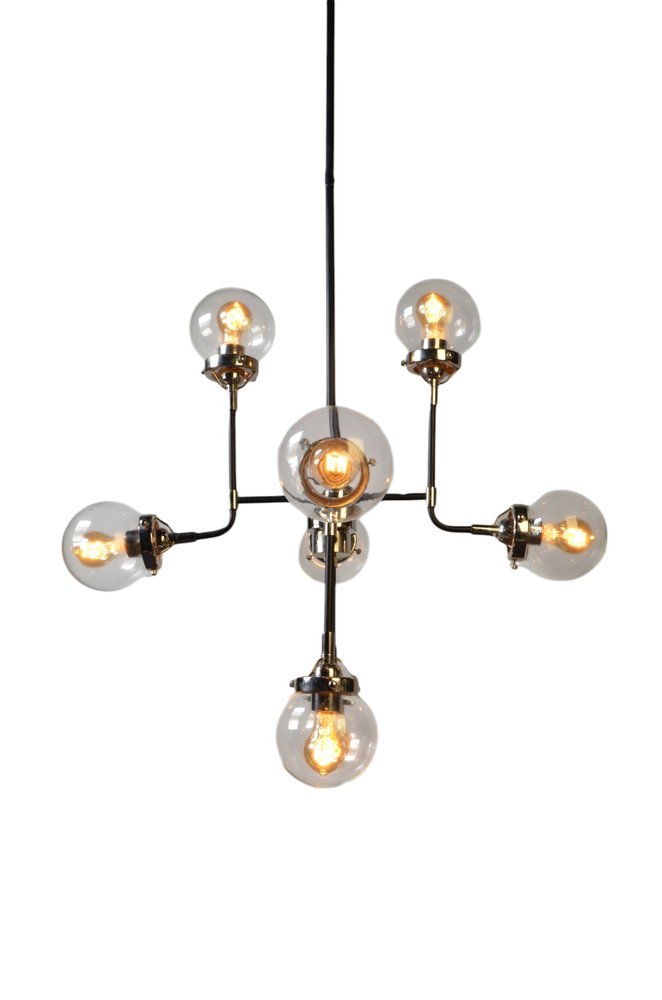 Silver Sputnik Eight Light Metal Chandelier With Clear Shades on a white background