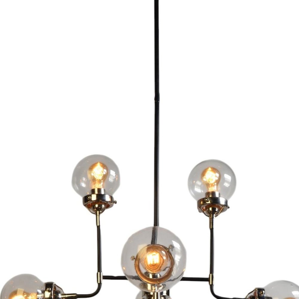 Silver Sputnik Eight Light Metal Chandelier With Clear Shades on a white background
