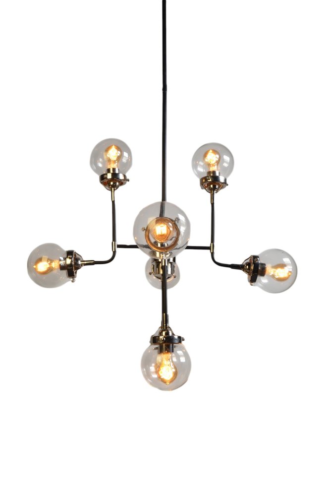 Silver Sputnik Eight Light Metal Chandelier With Clear Shades