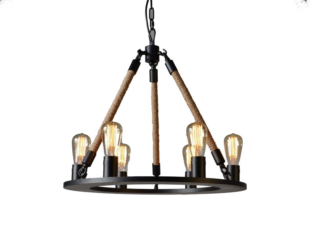 Brown And Black Unique Statement Six Light Metal Chandelier on a white background