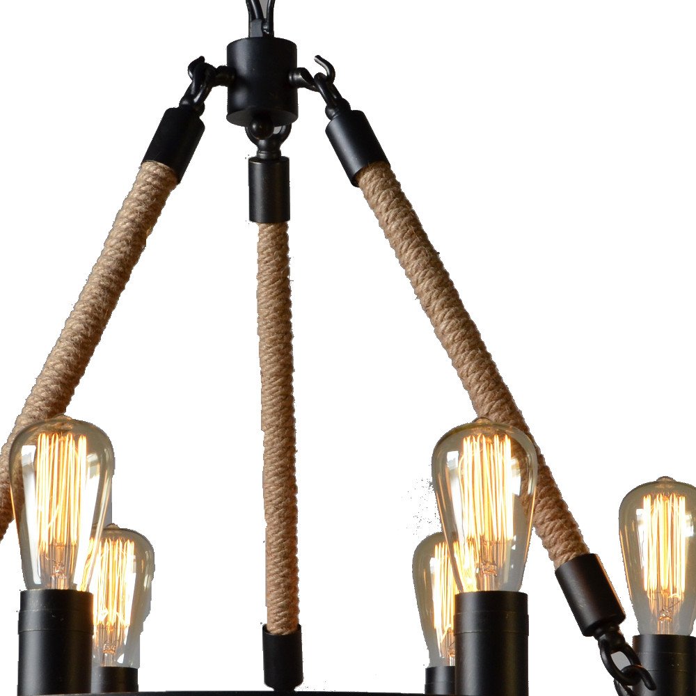 Brown And Black Unique Statement Six Light Metal Chandelier on a white background