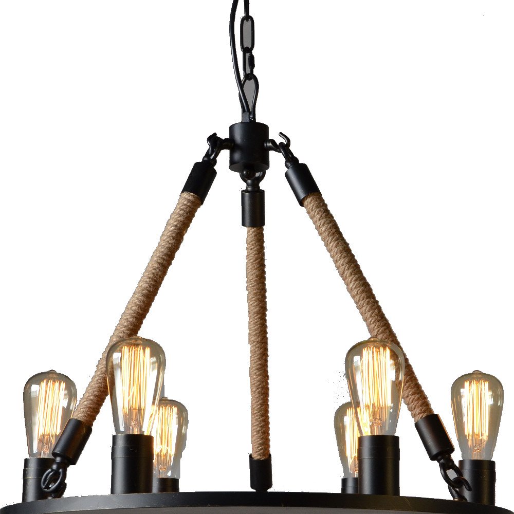 Brown And Black Unique Statement Six Light Metal Chandelier on a white background