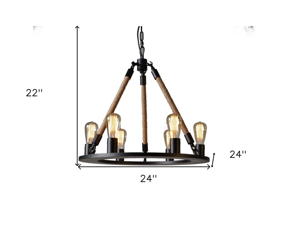 Brown And Black Unique Statement Six Light Metal Chandelier on a white background