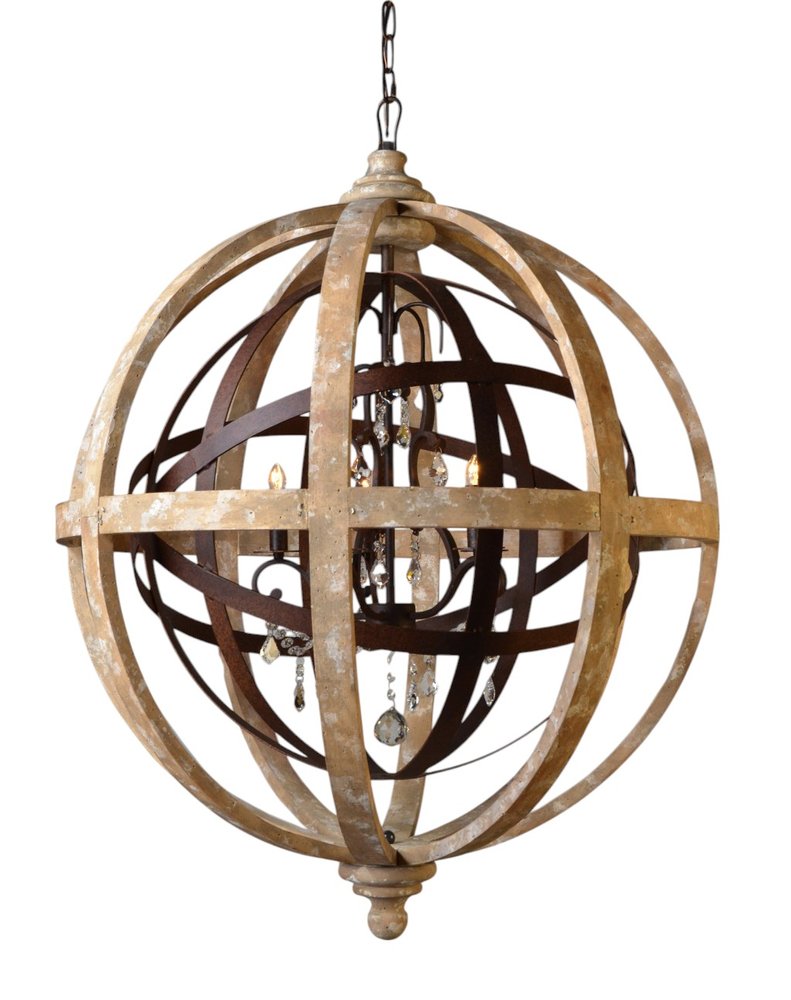 Brown Unique Statement Five Light Wood Chandelier With Brown Shades on a white background