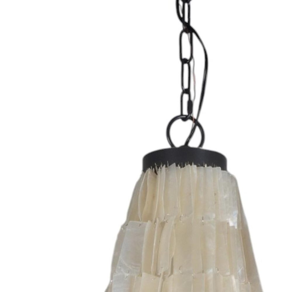Bronze Unique Statement Three Light Metal Chandelier With White Shades on a white background